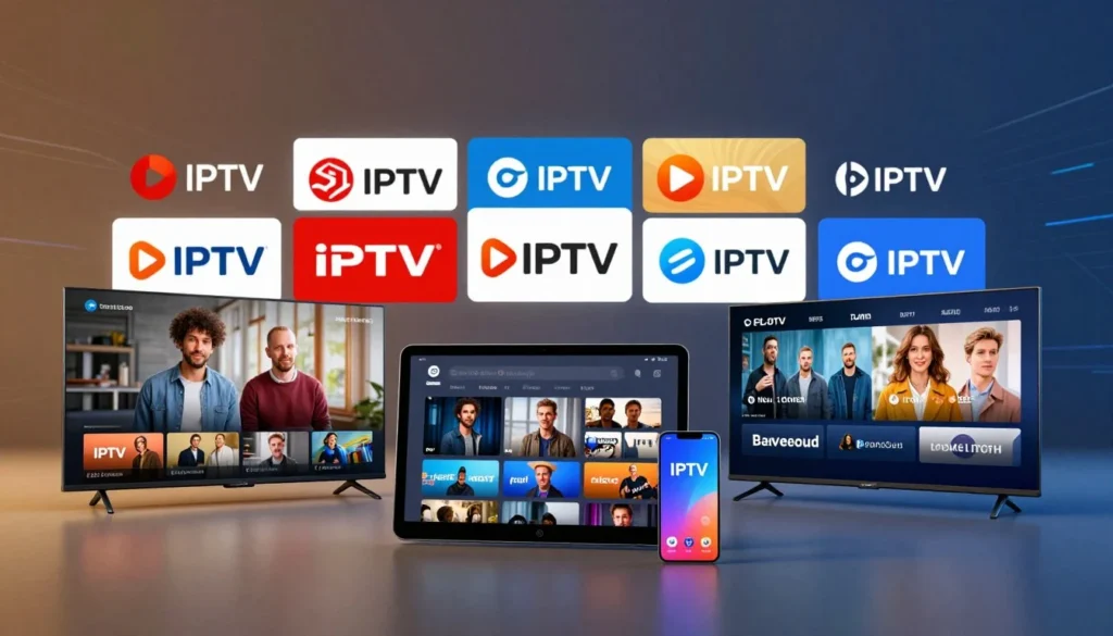 Smart TV in a living room showing a player app menu with live channels and a TV guide